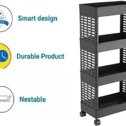 maxtid Plastic 4 Layer Black Tier Rolling Storage Kitchen Storage Organizer Kitchen Trolley Storage Basket image 2