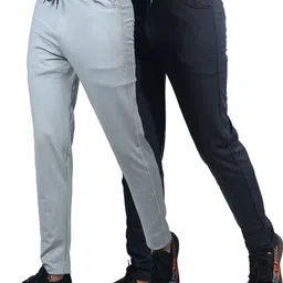 khozi Pack of 2 Men Solid White, Blue Track Pants image 3