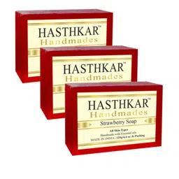 Hasthkar Set of 3 Handmade Strawberry Soap with Glycerin & Coconut Oil - 125 g Each-picture-31