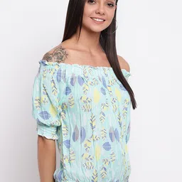 Mayra Blue Floral Print Off-Shoulder Bardot Top image 3