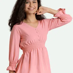 AASK Pink Smocked Crepe Empire Top image 2