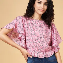 YU by Pantaloons Floral Printed Flutter Sleeves Peplum Top image 3
