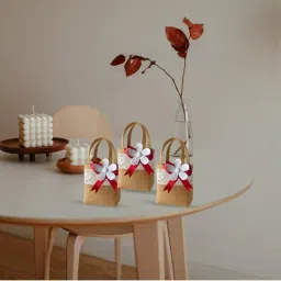 JASMEY HOMES Pack Of 3 Burlap Lace Flower Gift Basket Style Handbag - Red-picture-21