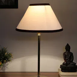 Devansh White & Black Metal Table Lamp With Cotton Shade image 5