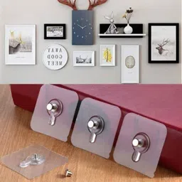 spivora Self Adhesive 6mm Nail Hook for hanging Photo Frame, Wall Clock, Transparent Hook 14 image 5