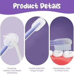 crescent SOFT 3 Pcs Silicone Baby Manual Toothbrush Set Tongue Cleaner Toothscrubberr Extra Soft Toothbrush image 4