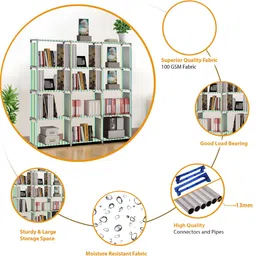 trillium Bedroom – 12 Shelf Foldable Almirah, Portable Clothes Storage Rack for Home Metal Open Book Shelf image 3