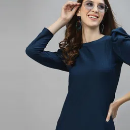 selvia Women Bodycon Blue Knee Length Dress image 2