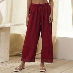 Women Regular Fit Red Viscose Rayon Trousers-image-45