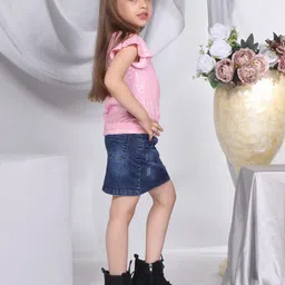 Peppermint Girls Self Design Shimmer Round Neck Flutter Sleeves Top image 3