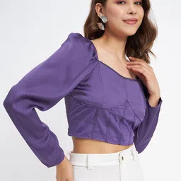 Madame Square Neck Puff Sleeves Crop Top image 3
