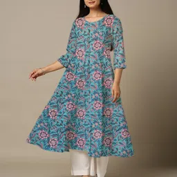 Women Floral Print Cotton Blend Anarkali Kurta-image-95