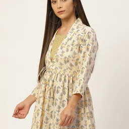 FERANOID Yellow & Black Print Cinched Waist Cotton Longline Top image 4