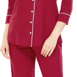 zeyo Women Shirt & Pyjama set Red Solid image 5