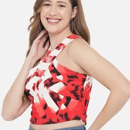 Orchid Blues Red & White Print Halter Neck Crop Top image 3