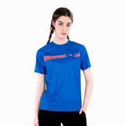 hundred Women Solid Round Neck Polyester Blue T-Shirt image 2