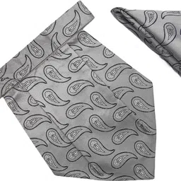 VOICI Men's Paisley Silver & Grey Color Pocket Square Cravat-picture-25