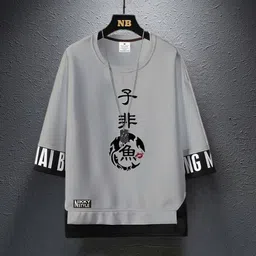 lieo trend Men Printed Round Neck Cotton Blend Grey T-Shirt-picture-20