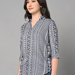 KALINI Print Mandarin Collar Shirt Style Top image 2