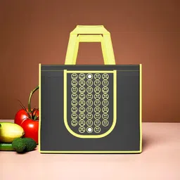 kuber industries Pack of 10 Smile Foldable Grocery/Shopping Bags For Women | Black Yellow & Red image 2