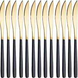 pepplo Stainless Steel Butter Knife Spreader Dinner Knives Set (Set of 15,Black) Stainless Steel Butter Spreader Set-picture-47
