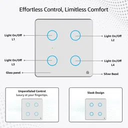 HomeMate 2 Module Smart Touch Switch Panel with Silver Bezel | Edge Series | 4 Switch image 3