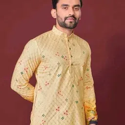diamond cluster Men Printed Cotton Silk Straight Kurta image 1