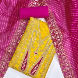 nayanthara trends Unstitched Chanderi Salwar Suit Material Embroidered image 2