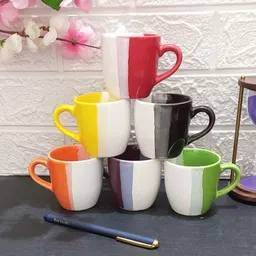 maalaxmi store Pack of 6 Ceramic MULTICOLOUR TRIPLE SHED IN U TONE CUP (6 CUPS SET)-picture-13