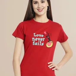 szn Women Solid Round Neck Cotton Blend Maroon T-Shirt-picture-13