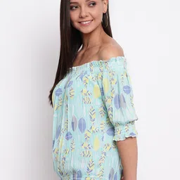 Mayra Blue Floral Print Off-Shoulder Bardot Top image 4
