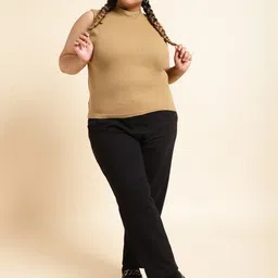 UnaOne Plus Size Pack of 2 Ribbed High Neck Cotton Fitted Tops image 4