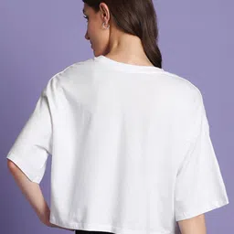 Bewakoof White And Black Typography Printed Drop Shoulder Sleeves Cotton Crop Top image 4