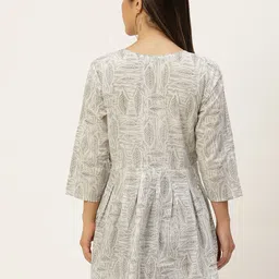 FERANOID White & Grey Floral Print Cinched Waist Cotton Longline Top image 5