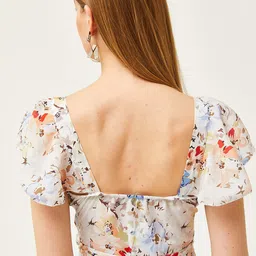Olalook Floral Printed Sweetheart Neck Flutter Sleeve Wrap Crop Top image 4