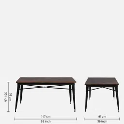 bohemiana from pepperfry Spaulding Metal 6 Seater Dining Set In Scratch Resistant Black Colour With Bench image 3