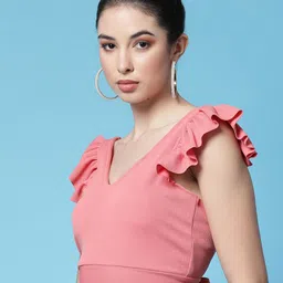 Oomph! Flutter Sleeve Ruffles Styled Back Crop Top image 5