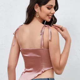 StyleCast Pink Shoulder Straps Georgette Styled Back Crop Top image 5