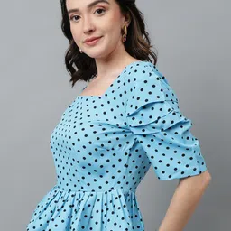Kotty Blue Polka Dot Printed Crepe Peplum Top image 4