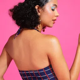 Veni Vidi Vici Checked Halter Neck Styled Back Top image 4