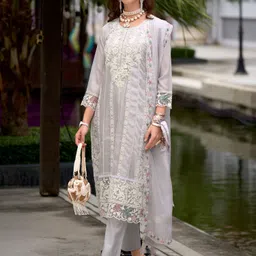 indo era Women Net Kurta Pant Dupatta Set image 2