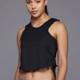 hrx by hrithik roshan Women Solid Round Neck Polyester Black T-Shirt-picture-29