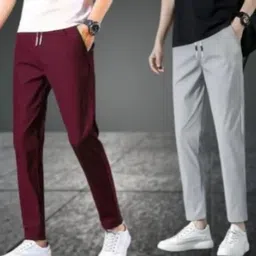 eragon fashion Pack of 2 Men Solid Maroon, Grey Track Pants image 1