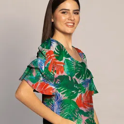 Zink London Floral Printed Bell Sleeves Ruffled Top image 3