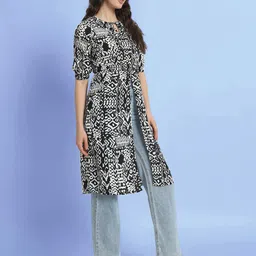 CHARMGAL Tie-Up Neck Puff Sleeves Animal Print Longline Top image 2