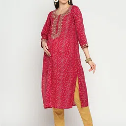 Mom For Sure by Ketki Dalal Bandhni Embroidery Round Neck Cotton Maternity Kurta image 4