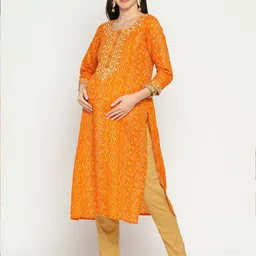 Mom For Sure by Ketki Dalal Bandhini Printed Thread Work Pure Cotton Maternity Kurta image 5