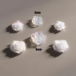 gleevia 3D Flowers White Rose Nail Charms Nail Flower/Rhinestones Nail Art Decorations image 3