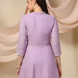 FASHION DREAM Floral Embroidered Mandarin Collar Georgette Top image 4