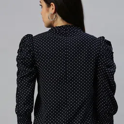 SHOWOFF Navy Blue Polka Dots Printed Top image 4